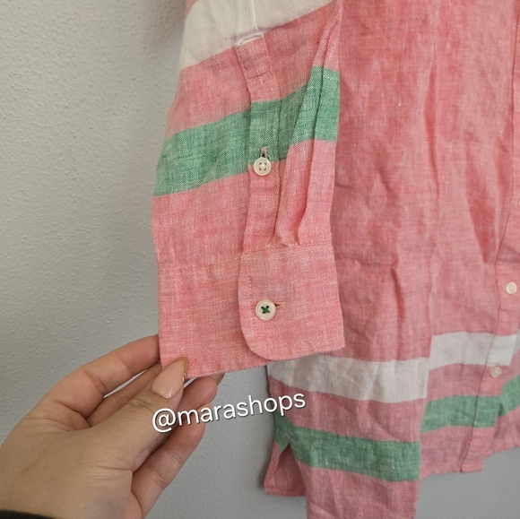 Boden Stripe Tunic Linen Button Down Shirt - Picture 2 of 6